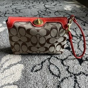 Small Coach Wristlet Canvas and Leather